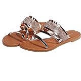 LLDG Damen Flip Flops Sommer flache Hausschuhe Retro slip on Riemchensandalen Vintage Lässige Römersandalen Flache Glitzer Strass Slipper Strandsandalen Open Toe Pantoletten Sommerschuhe