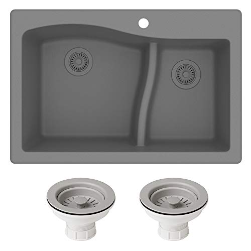 Kraus Kgd-442 Quarza 33-Inch 33” Dual Mount 60/40 Double Bowl Granite Kitchen Sink In Grey #TOP4