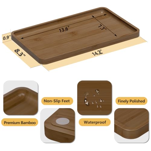 Image of Weenson Bathroom Vanity Tray for Countertop Decor Perfume Makeup Toiletries Toilet Tank, Large Bamboo Kitchen Tray for Spice Salt, Serving Tray for Food Coffee, Nightstand Candle Brown 14.2 inchx8.3 inch