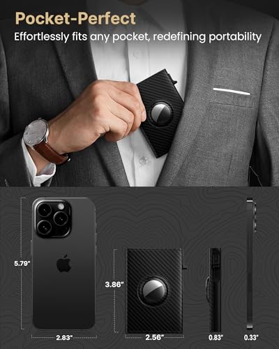 Image of typecase AirTag Wallet for Men: Compatible with Apple AirTag (1st & 2nd Generation), RFID Blocking, Genuine Leather, Slim & Minimalist Design - 14 Card Capacity | ID Window | Cash Slot (Carbon Fiber)