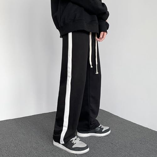 Sweatpants for Men Athletic Pants Black Striped Slacks Trendy Straight Wide Leg Trousers Baggy Drawstring Elastic Pants3