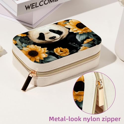 Boîte à bijoux panda et tournesol double couche pour bagues et colliers