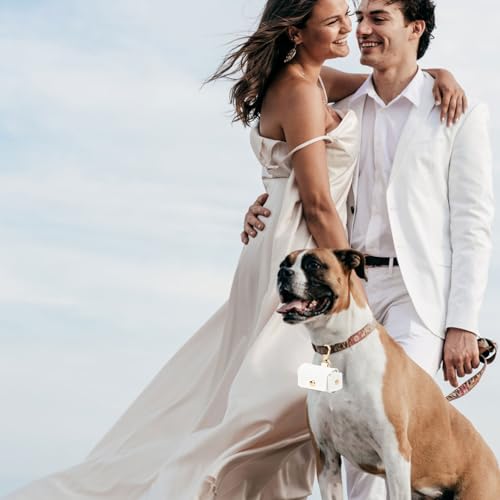 Amexo Ringträgerkissen Für Hundehalsband Ringträger Für Haustiere PU-Leder Ringhalter Weiße Aufbewahrungsbox Für Eheringe Paarring-Aufbewahrungsbox Für Heiratsantrag Verlobung Hochzeit