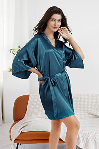 Image of EPLAZA Women Silky Satin Robe Wedding Bridal Party Bride Bridesmaid Robes Kimono Loungewear Dressing Gowns
