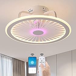 YUNZI LED Ventiladores de Techo con Luces Luz del Dormitorio App y Control Remoto Regulable Ventilador de Techo Silencio 3 velocidades Lámpara para Sala de Estar Encendiendo,Rosado