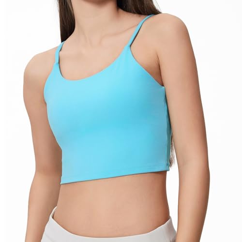 Image of Women's Strappy Stretch Sports Bra Longline Yoga Tank Top Fitness Bra Workout Camisole Crop Tops for Teen Girl