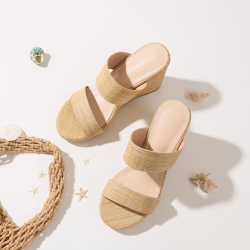 Image of mikarka Slip On Wedge Sandals for Women Open Toe Espadrilles Platform Slides Dressy High Heel Beach Summer Sandal Comfortable Wedges Shoe Mules