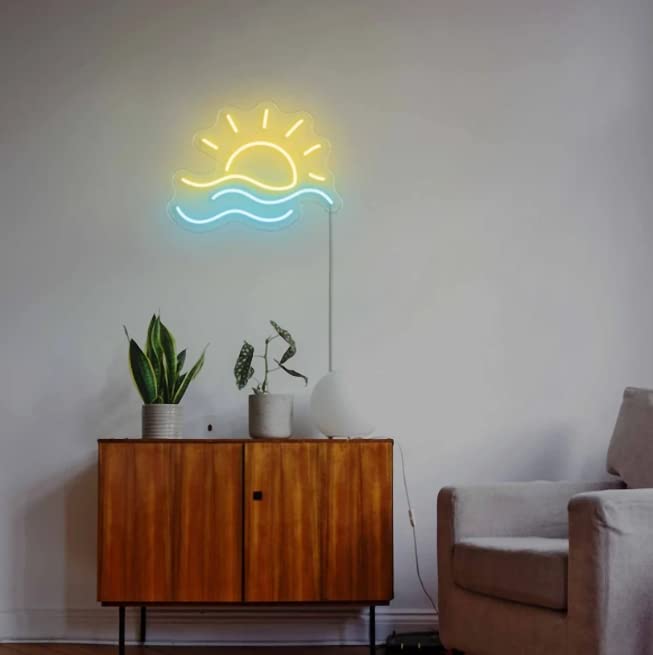 Image of LED Decorative Lights USB Mountains Sunrise Sunset Led Neon Signs Home Decoration Wall Art Holiday Gift Brightness Adjustable 15.7''x15''