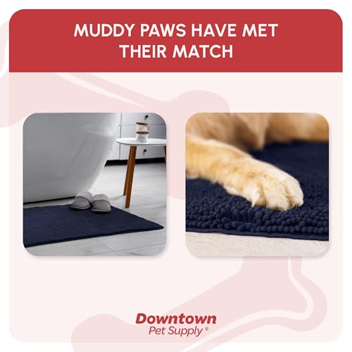 My Doggy Place Microfiber Dog Mat for Muddy Paws, 36" x 26" Navy Blue - Absorbent and Quick-Drying Dog Paw Cleaning Mat, Washer and Dryer Safe - Non-Slip Rubber Backed Dog Floor Mat, Large