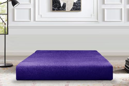 Image of Los Angeles Foldable Two Seater Sofa Cum Bed, Sofa Bed 4 X 6 Feet Jute Fabric Washable Cover- Including Cushion Perfect for Living Room - Purple