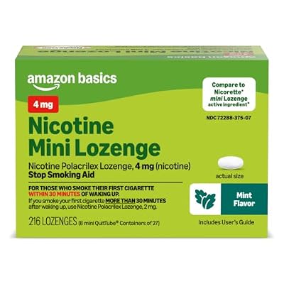 Amazon Basic Care Nicotine Polacrilex Mini Lozenge, 4 mg (Nicotine), Mint Flavor, Stop Smoking Aid, Quit Smoking, Reduces Cravings, 216 Count, 8-Pack of 27