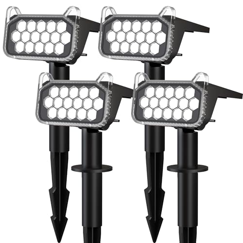 Solar Spot Lights Outdoor Waterproof - 4 Pack Solar Spotlight for Garden Yard Tree Flag Statue Landscape Solar Uplights 12H Long-lasting Auto On/Off 2 Lighting modes & 2 Installation Modes Cool White