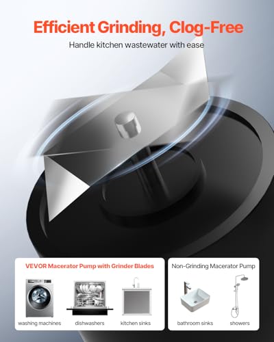 Image of VEVOR Macerator Pump, 500W, 29 GPM Flow, 26 ft /8 m Head, Macerator Sewerage Toilet Pump with 4 Water Inlets, Waste Water Disposal Upflush Machine for Kitchen, Basement, Shower, Sink, Laundry, Bathtub