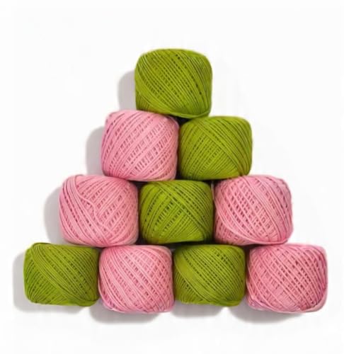 Image of Crochet Cotton Thread Yarn Combo, 10 Rolls for Knitting, Crochet, Embroidery and Craft Making, Soft Decorative Thread for Handmade DIY Projects, Pink & Green