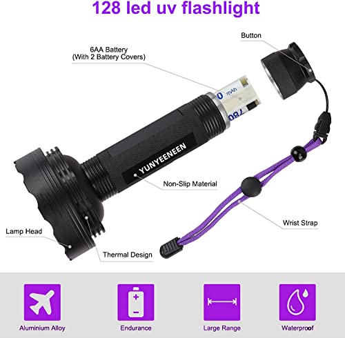 Yunyeeneen UVMONSTER007 Uv Blacklight Flashlight, Super Bright 128 Led Pet Dog Cat Urine Detector Light Flashlight thumb #3