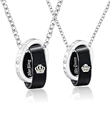 SunnyHouse Jewelry His & Hers Matching Set Her King His Queen Always Forever Couple Rings Pendant Necklace with Cubic Zirconia, Christams, Anniversary, Valentine Gift for Him and Her