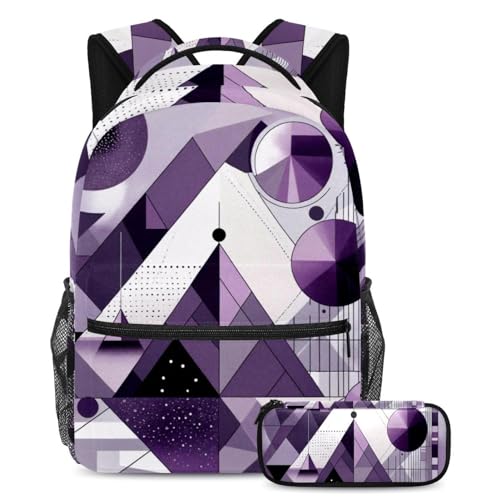 Cartables pour garçons et filles lot de 2 design géométrique violet sac à dos ado 40cm