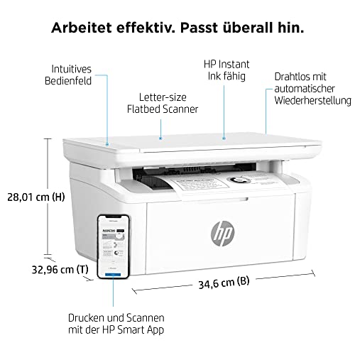 HP LaserJet MFP M140w Multifunktions-Laserdrucker, Monolaser, Drucker, Scanner, Kopierer, Duplex-Druck, DIN A4, WLAN, Airprint, Schwarz-weiß-Drucker, HP Instant Ink für Toner verfügbar – Bild 4