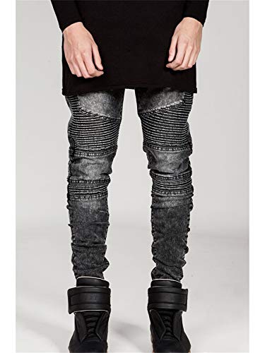 Andongnywell Men's Ripped Straight Holes Hip Hop Biker Stretchy Slim Fashion Jeans Stretch Distressed Trousers2