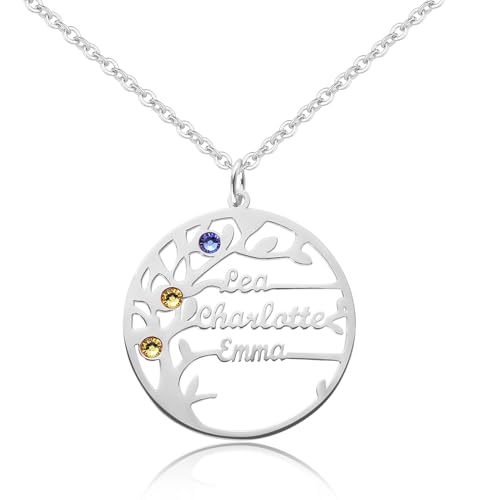 Bo&Pao Lebensbaum Kette 925 Sterling Silber mit 1 bis 4 Namen und...