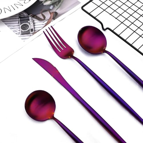 Image of Sterling Set | Satin Finish French Style Stainless Steel Flatware Set with Giftable Box | Dishwasher Safe Tableware for Home, Restaurant & Corporate Gifting (Raspberry Purple, 24 Pieces)
