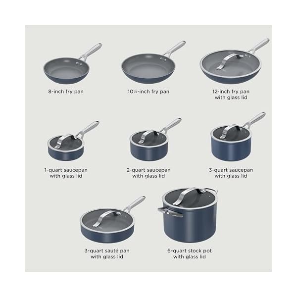 Ninja neverstick ceramic pro 14 piece cookware set non stick pots pans set with glass lids ceramic coated stainless steel stove to oven safe all stovetops induction compatible blue cw39014mm  urban country home decor