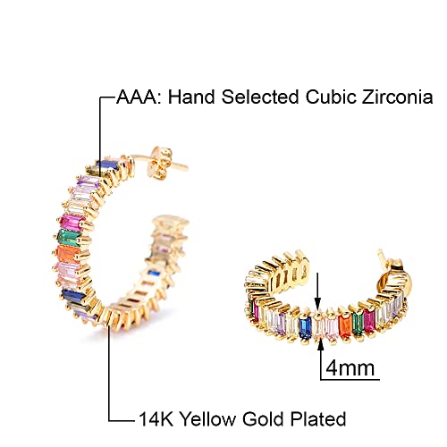 Savlano 14K Gold Plated Cubic Zirconia Multicolor Rainbow Round Hoop Stud Earrings for Women Comes with a Gift Box2