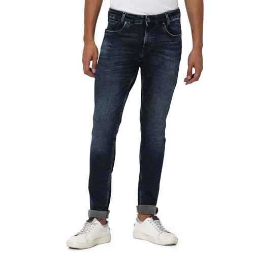 Image of MUFTI Men's Blue Black Skinny Fit Stretch Jeans
