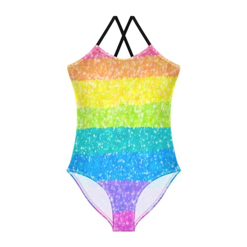 Rainbow Girls One Piece Swimsuits Glitter Sport Halter Swimwear Beach Bathing Suit 5-6T
