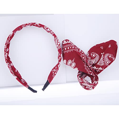 Lvyeer 4 Pack Bandana Headbands For Women Bow Headbands For Women Paisley Print Bowknot Headband Rabbit Ear Headwrap Cute Hairband Hair Accessories For Women And Girls (Style1 (White, Red, Navy Blue,Black)) #TOP7