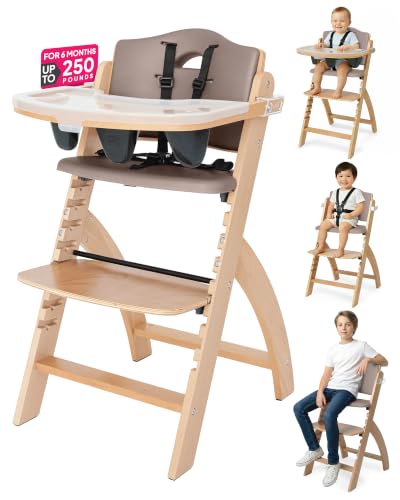 Abiie Beyond Junior Convertible Wooden High Chair with Removable Tray | 3-in-1 Adjustable Highchair for Babies & Toddlers Fits 6 Mos to 250 lbs Water-Resistant Mahogany Wood w White Cushion product thumbnail 13