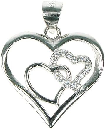 Hearts In Heart - 925 Sterling Silver with Crystal Cubic Zirconia - Pendant with 18" Chain - Gift Boxed, Blue,Navy,White
