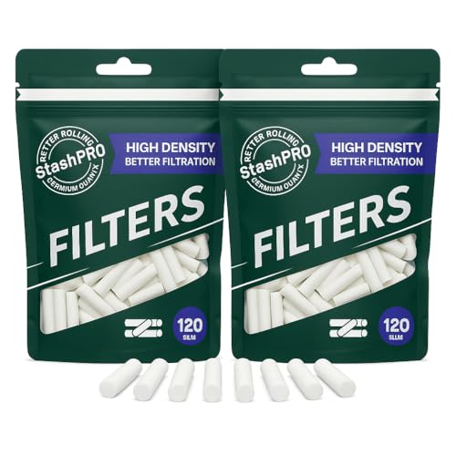 Image of Stash-Pro Slim Long Filters 20mm - Pack of 2 Resealable Pouches (120 Filters Each) | High-Density Filter Tips for Smooth, Clean Experience | Premium Quality Rolling Accessories