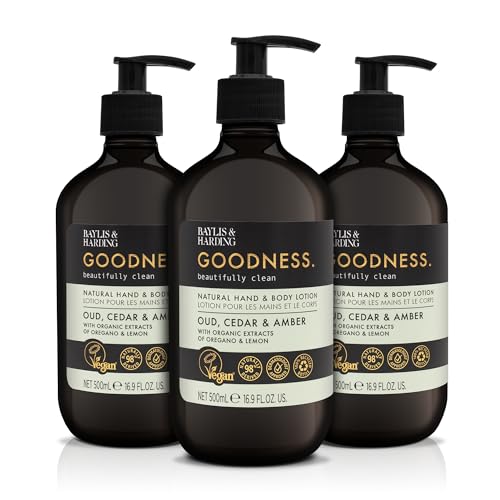 Baylis & Harding Goodness Oud Cedar & Amber Hand & Body Lotion 500 ml (Pack of 3) - Vegan Friendly