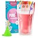Deluxe 50-Pcs Disposable Drink Container Set by FroZip - Drink Pouches W/Gusset Bottom & Reclosable Zipper for Cold & Hot Drinks - Non-Toxic, BPA & Phthalate Free - 50 Straws & Funnel Included