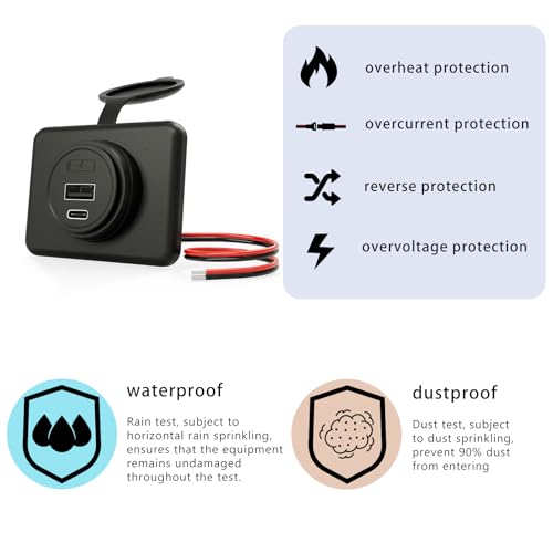 Image of Panel Type C 12V USB Car Charger Outlet, DAMAVO YM1288 12V Cigarette Lighter Socket for Car USB Port Bus RV Boat Automotive Marine ATV Truck Golf Cart (Surface Mount Installation, 2 Pack)