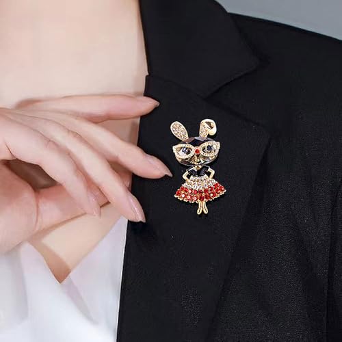 Image of Cubic Zirconia Rabbit Brooch Pin,Vintage Charming Rhinestone Chunky Cartoon Glasses Bunny Lapel Pin,Aesthetic Accessories Jewelry Gift for Women