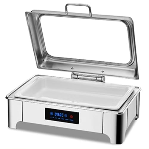 Juego de platos de acero inoxidable de 9 L con tapa abatible visible y control de temperatura LED para catering, bufé, eventos, banquetes, equipo de servicio de alta calidad