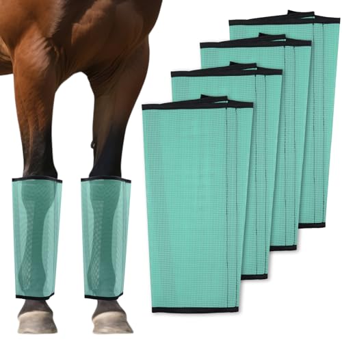 KILILIUN Mesh Horse Fly Boots Set of 4 – Loose Fitting Breathable Leggings for Horses, Adjustable Anti-Stomping Leg Wraps, Stay-Up No-Slip Design for All 4 Legs (Green)