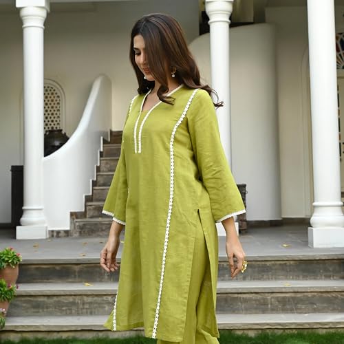 Image of GoSriKi Women's Cotton Blend Solid Ethnic Co-ord Set