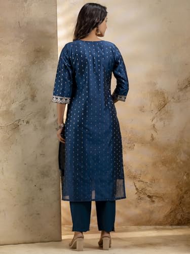 Image of VredeVogel Women's Chanderi Silk Embroidered Kurta with Pant & Organza Dupatta Set | Casual Outfit Ethnic Kurta Set for Women | Modern & Traditional Blend Ethnic Wear