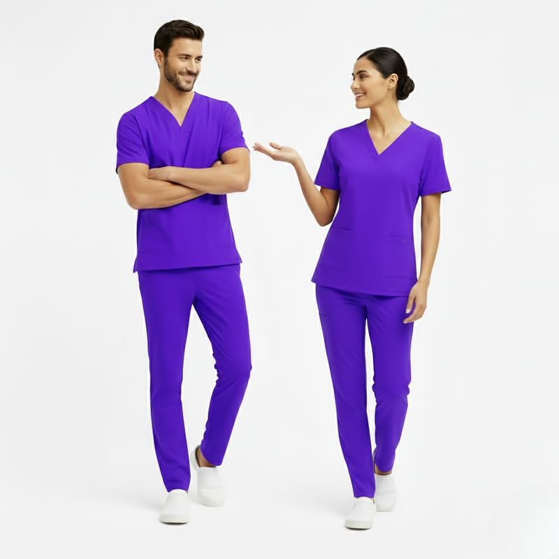 Image of TrendyUniform Unisex Regular Fit Polyester Cotton Scrub Suit for Componder| V-Neck Top and Drawstring Pant |Half Sleeves Hospital Uniform for Doctors, Nurses and Dentist, OT