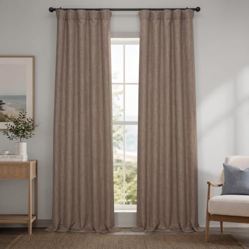 Image of HPD Half Price Drapes - Faux Linen Curtains for Living Room (1 Panel) - 50W X 84L - Textured Room Darkening Curtains for Bedroom 84 Inches Long - Drapes for Home Decor, Dark Gravel (Pack of 10)