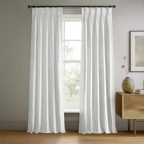 HPD Half Price Drapes Velvet Blackout Curtains/Drapes - 108 Inches Long 1 Panel Blackout Curtain Signature Pleated for Living Room & Bedroom - 25W X 108L, Primary White