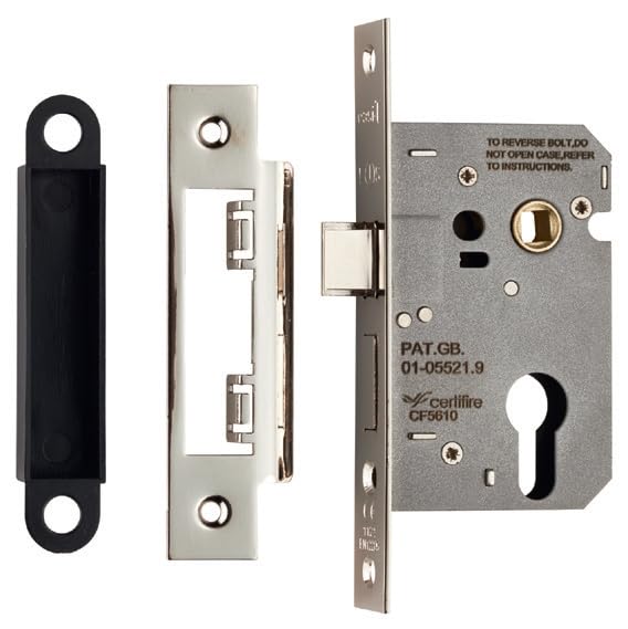 Easi T Euro Profile Sashlock, Residential, for Internal Doors, Compatible with Euro Cylinder Systems, Secure Locking Solution (Nickel Plate, 64mm - Boxed)
