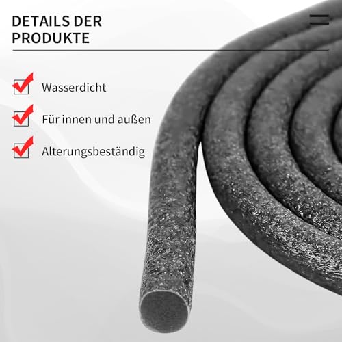 Fugen-Dichtschnur Rundschnur Fugenfüllprofil Rund Fugenabdichtung und Fugen-Dichtung Fugendichtung für Lücken Dichtungsschnur Fugenfüller für die Nahtdichtung von Türen und Fenstern (25mm X 1.5m)