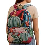 Mochila Casual Flor Floral Feminina em Nylon Leve Resistente com Bolso Externo com Zíper Alças Acolchoadas Ajustáveis Para Trabalho Faculdade Passeio Espaço Interno Amplo (Azul)