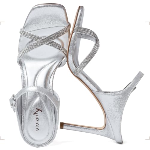 Image of vivianly Sandlas Heels For Women Dressy Stiletto 3.9Inch Heeled Mules Slip on Ankle Strap Buckle Summer Shoes