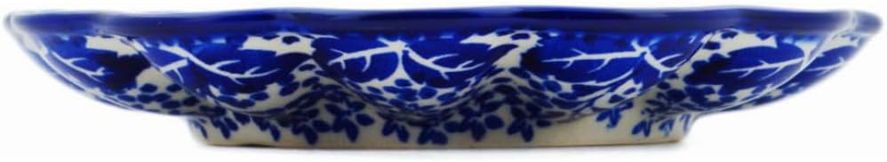 Polmedia Polish Pottery Egg Plate - Cobalt Fantasy Pattern Handmade in Boleslawiec Poland by Ceramika Bona + Certificate of Authenticity