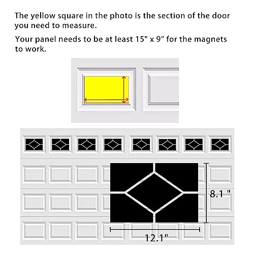 Sanfurney Magnetic Garage Door Windows Panes Diamond Style Pre-Cut Faux Fake Decorative Window Decals For 2 Car Garage Kit, 8 Sections 12.1"X 8.1", Gloss Black #TOP2